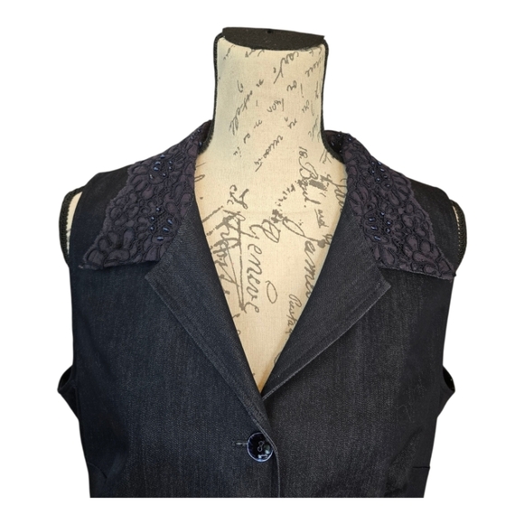 John Roberts Navy Black Embroidered Sleeveless Button Front Dress 16 - Picture 2 of 9